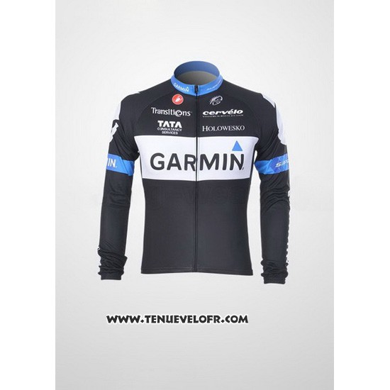 2011 Maillot Ciclismo Garmin Cervelo Blanc et Noir Manches Longues et Cuissard